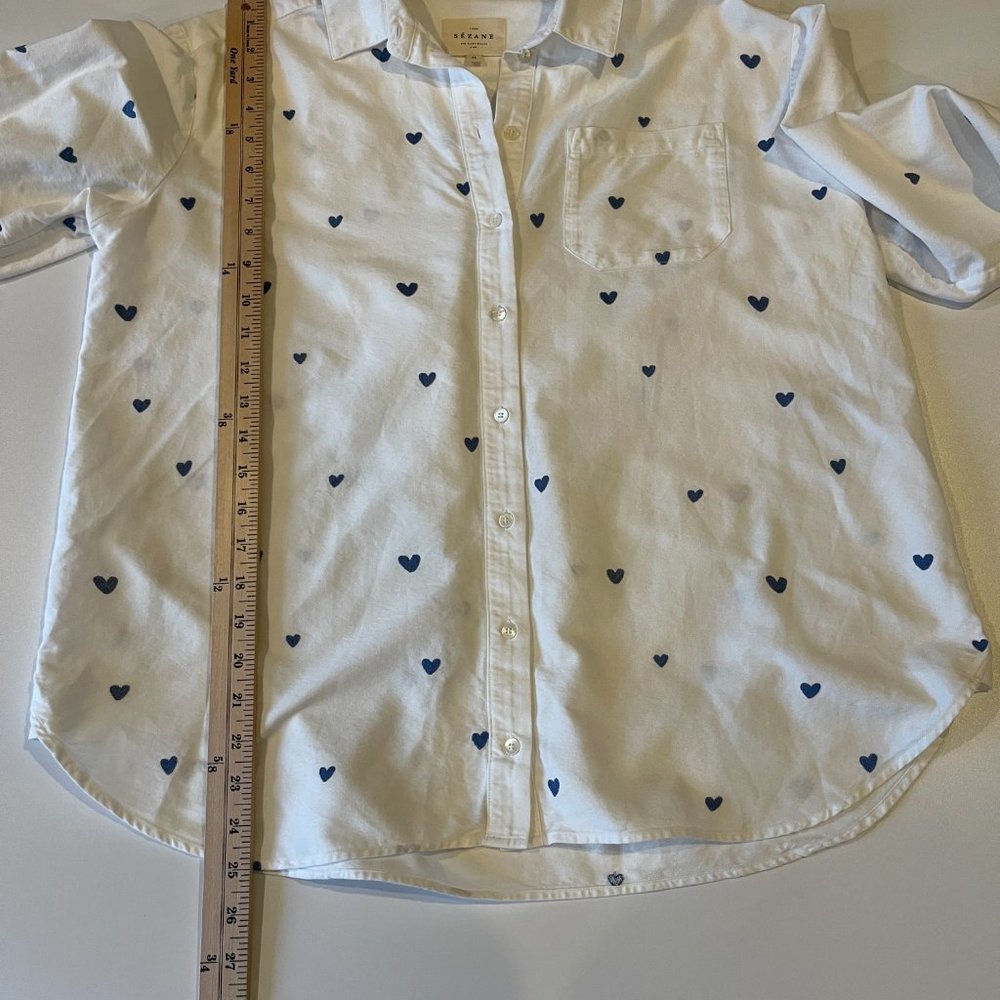 Sezane White Button-Down Shirt with Blue Heart Print - Picture 5 of 9
